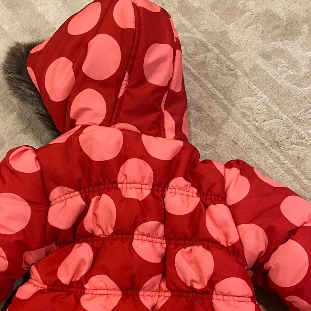 Crazy 8 Puffer Ciat with Pink Dots and Faux Fur Hood Size 5